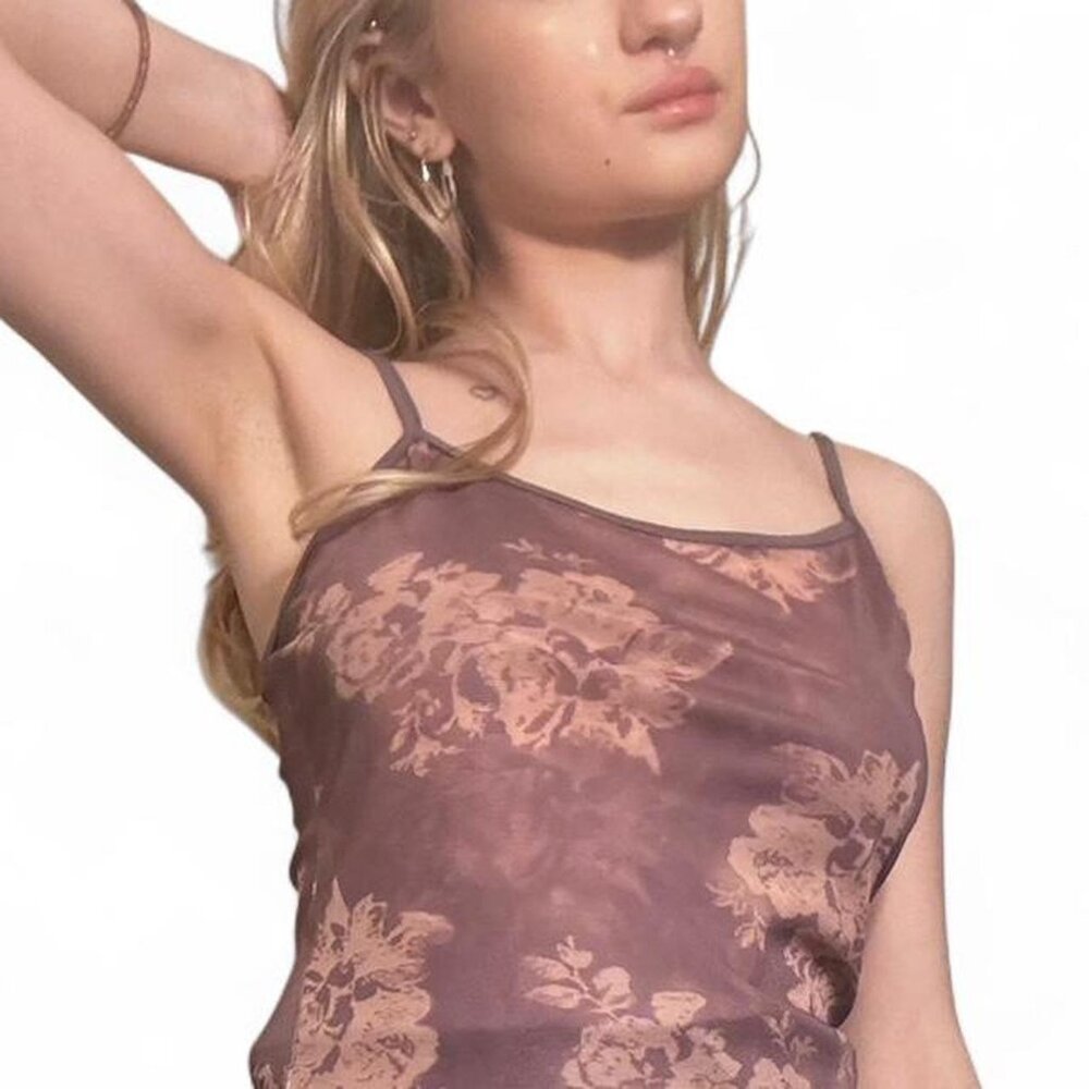Purple Pink Mesh floral Tank top print